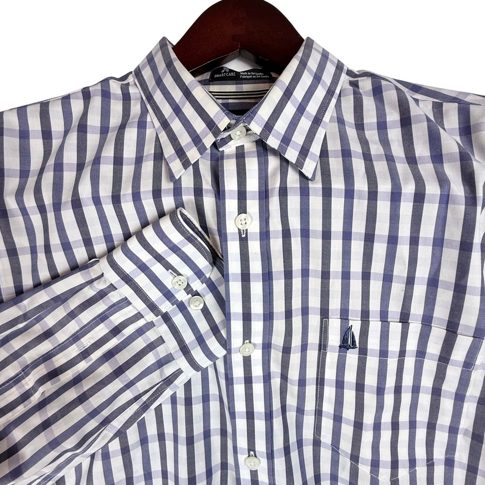 Nordstrom Men's Shop Button Down L Trim Fit Blue Gingham Smartcare Preppy Office